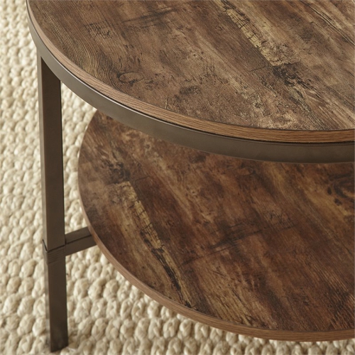 Steve Silver Sedona 3-Piece Round Wood and Metal Coffee Table Set in Brown