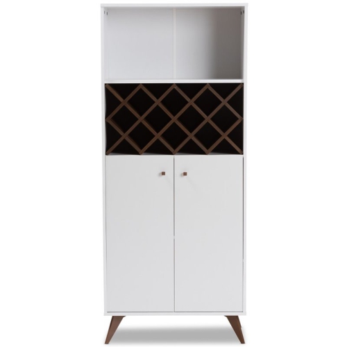 Baxton Studio Serafino Wood Wine Cabinet in White and Walnut