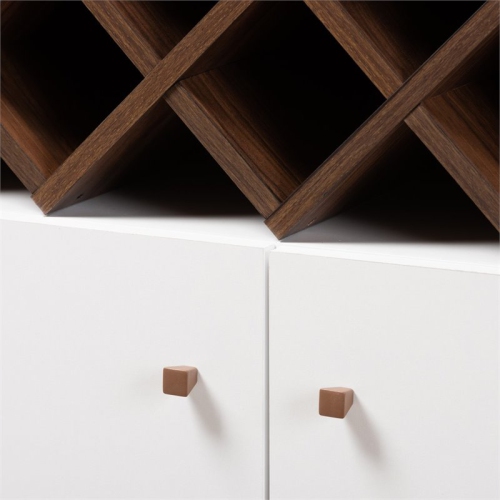 Baxton Studio Serafino Wood Wine Cabinet in White and Walnut