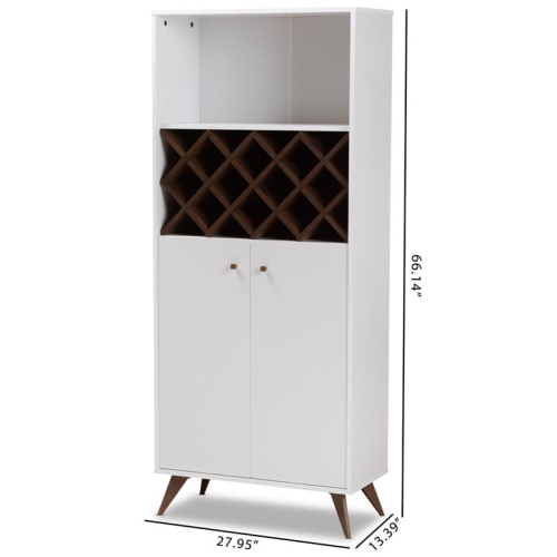 Baxton Studio Serafino Wood Wine Cabinet in White and Walnut
