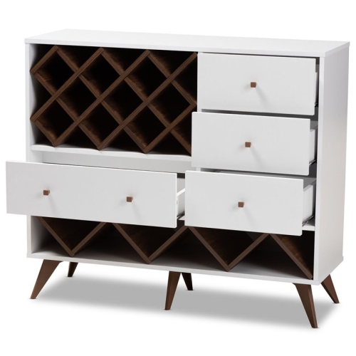 Baxton Studio Savino Wood Wine Cabinet in White and Walnut