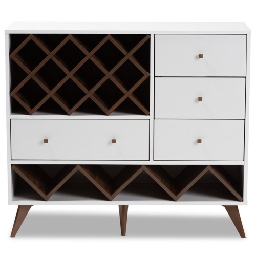 Baxton Studio Savino Wood Wine Cabinet in White and Walnut