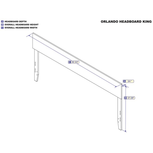 AFI Orlando King Solid Wood Panel Headboard with Device Charger in Gray