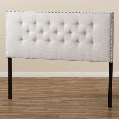 Baxton Studio Windsor Tufted King Panel Headboard in Grayish Beige