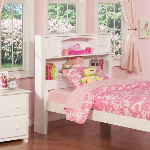 AFI Newport Twin Solid Wood Bookcase Headboard with Device Charger in White