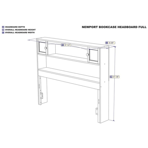 AFI Newport Full Solid Wood Bookcase Headboard with Device Charger in White