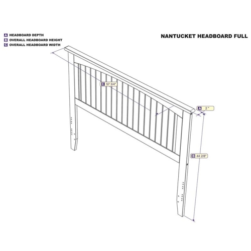 AFI Nantucket Full Solid Wood Panel Headboard with Device Charger in White