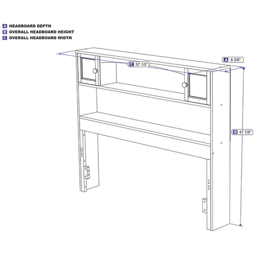 AFI Newport Full Solid Wood Bookcase Headboard with Device Charger in Gray