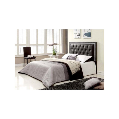 Bowery Hill Faux Leather Full/Queen Headboard Tufted Crystal Rhinestone in Black