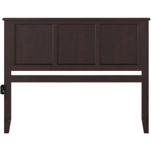 AFI Madison Queen Solid Wood Panel Headboard with Device Charger in Espresso