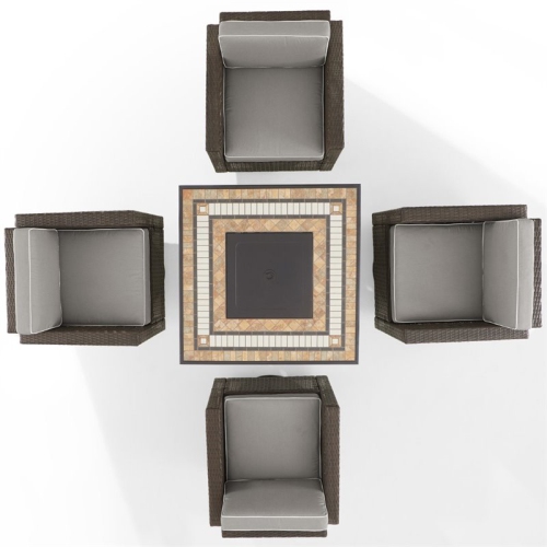 Crosley Palm Harbor 5 Piece Wicker Patio Fire Table Set in Gray and Brown