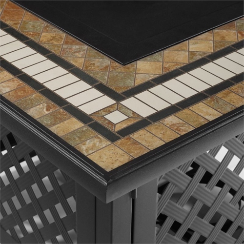 Crosley Palm Harbor 5 Piece Wicker Patio Fire Table Set in Gray and Brown