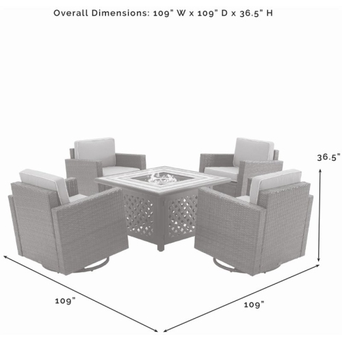 Crosley Palm Harbor 5 Piece Wicker Patio Fire Table Set in Gray and Brown