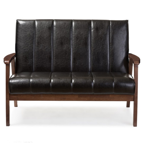 Baxton Studio Nikko Faux Leather Loveseat in Black and Walnut
