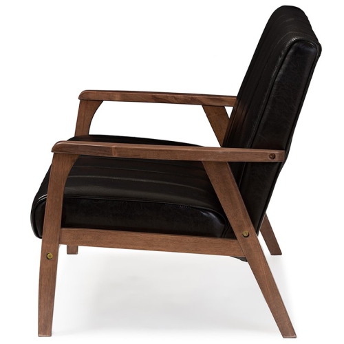 Baxton Studio Nikko Faux Leather Loveseat in Black and Walnut