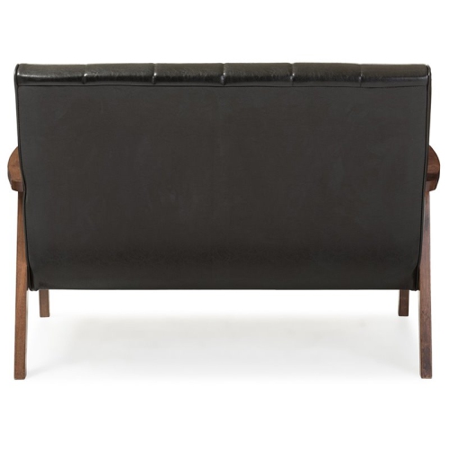 Baxton Studio Nikko Faux Leather Loveseat in Black and Walnut