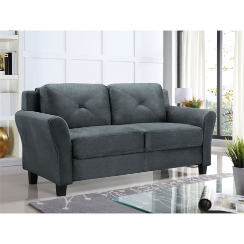Bowery Hill 18.5" Contemporary Microfiber Loveseat Couch in Dark Gray
