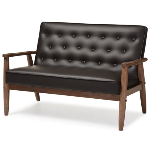 Baxton Studio Sorrento Faux Leather Tufted Loveseat in Dark Brown