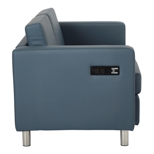 Atlantic Loveseat with Dual Charging Station in Dillon Blue Faux Leather