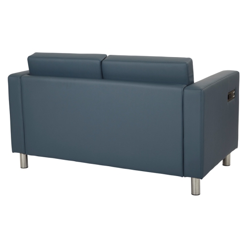 Atlantic Loveseat with Dual Charging Station in Dillon Blue Faux Leather