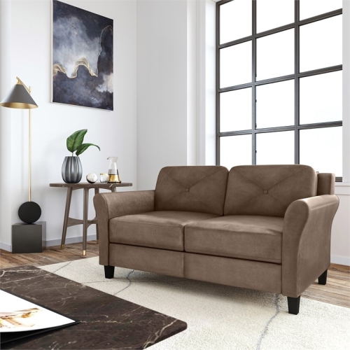 Bowery Hill 18.5" Transitional Microfiber Loveseat Couch in Light Brown