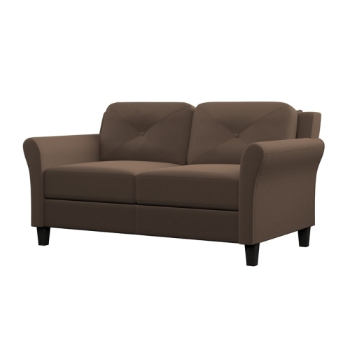 Bowery Hill 18.5" Transitional Microfiber Loveseat Couch in Light Brown