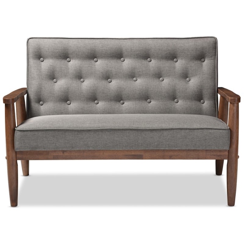 Baxton Studio Sorrento Tufted Loveseat in Gray and Walnut