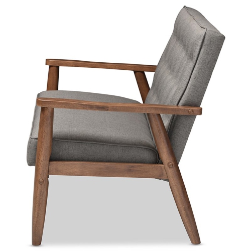 Baxton Studio Sorrento Tufted Loveseat in Gray and Walnut