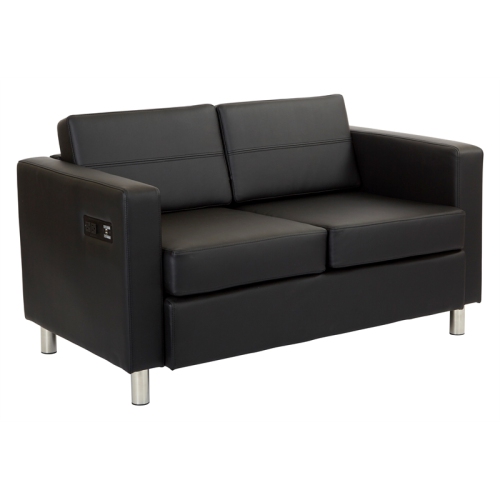 OFFICE STAR  Atlantic Loveseat With Dual Charging Station In Dillon Faux Leather K/d In Black