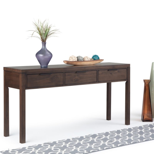 Simpli Home Hollander Wood 60" Contemporary Console Table in Warm Walnut Brown