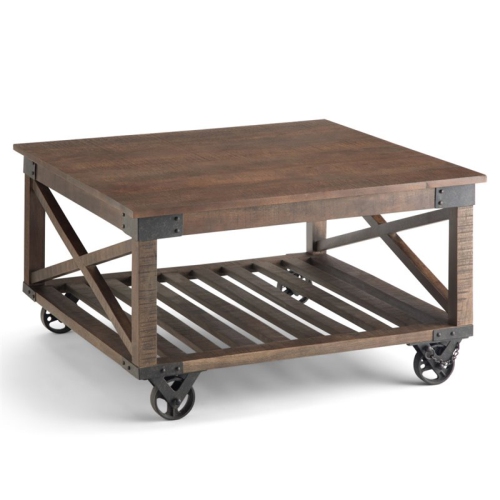 SIMPLI HOME  Harding Solid Mango Wood Square Coffee Table - Distressed Dark Brown