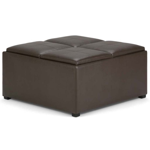 SIMPLI HOME  Avalon Square Faux Leather Ottoman In Chocolate Brown I swapped the legs with casters and it’s perfect now