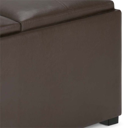 Simpli Home Avalon Square Faux Leather Ottoman in Chocolate Brown