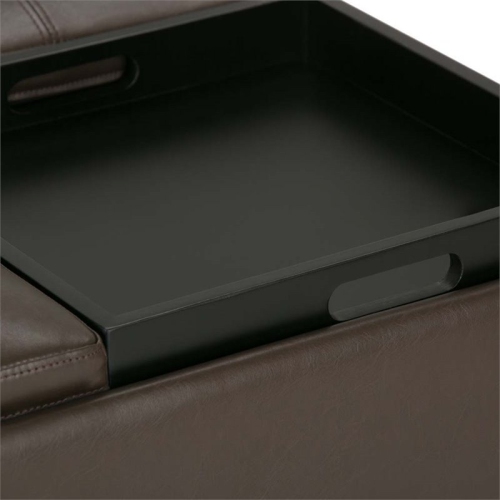 Simpli Home Avalon Square Faux Leather Ottoman in Chocolate Brown
