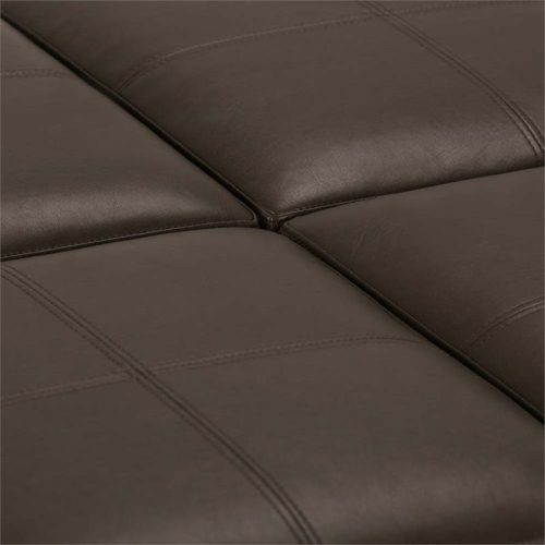 Simpli Home Avalon Square Faux Leather Ottoman in Chocolate Brown