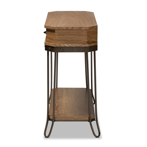 Bowery Hill Brown Wood and Black Finished Metal 3-Drawer Console Table