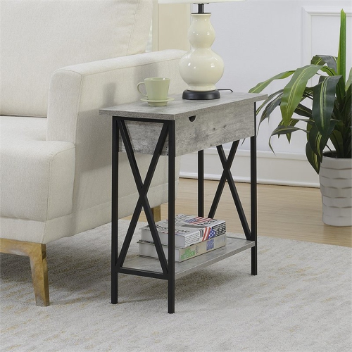 Convenience Concepts Tucson Electric Flip Top End Table in Faux Birch Gray Wood