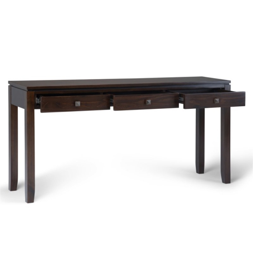 Simpli Home Cosmopolitan Solid Wood Wide Console Sofa Table in Mahogany Brown
