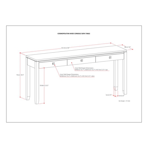 Simpli Home Cosmopolitan Solid Wood Wide Console Sofa Table in Mahogany Brown