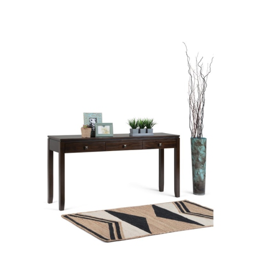 Simpli Home Cosmopolitan Solid Wood Wide Console Sofa Table in Mahogany Brown