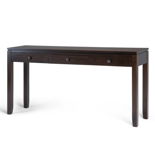 Simpli Home Cosmopolitan Solid Wood Wide Console Sofa Table in Mahogany Brown