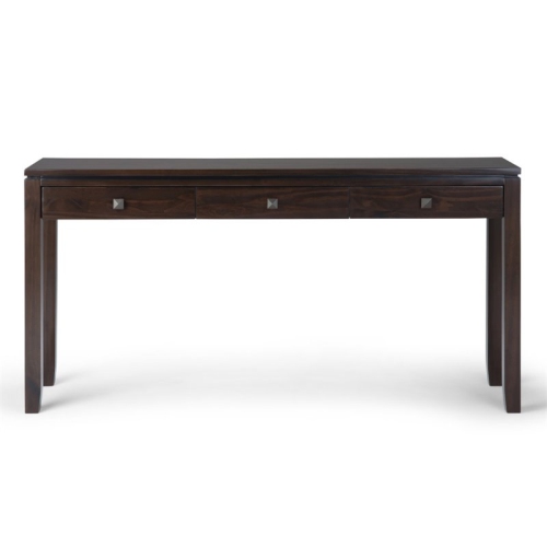 Simpli Home Cosmopolitan Solid Wood Wide Console Sofa Table in Mahogany Brown
