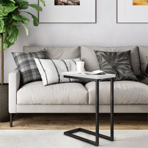 Simpli Home Skyler Industrial 18 " Metal C Side Table with Marble Top in White