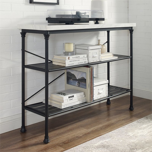 Crosley Madeleine Faux Marble Top Console Table in Matte Black