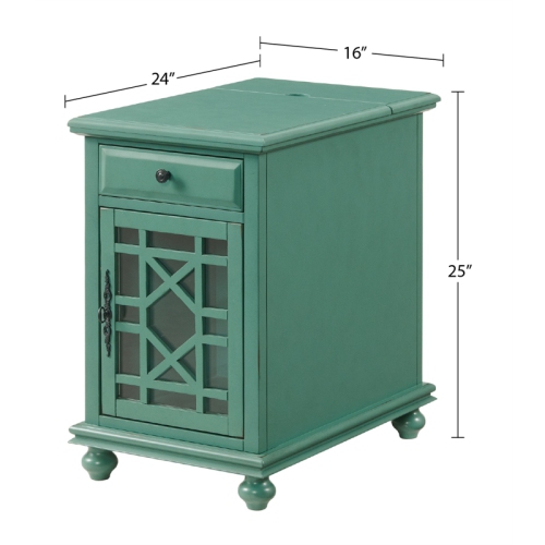 Bowery Hill Traditional Chairside Table with Power in Antique Teal Green
