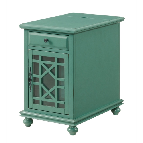 Bowery Hill Traditional Chairside Table with Power in Antique Teal Green