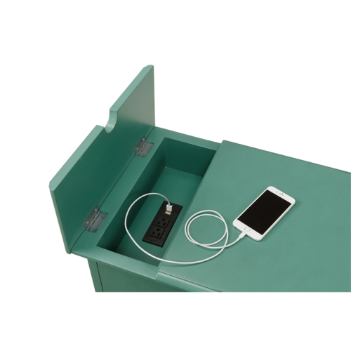 Bowery Hill Traditional Chairside Table with Power in Antique Teal Green