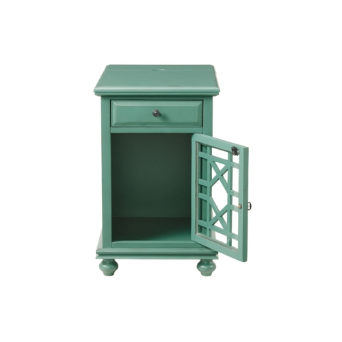 Bowery Hill Traditional Chairside Table with Power in Antique Teal Green