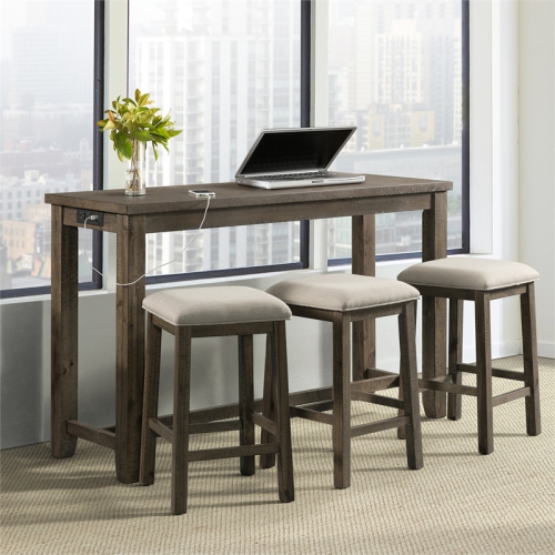 BOWERY HILL  Transitional Wood Multipurpose Bar Table Set In Gray
