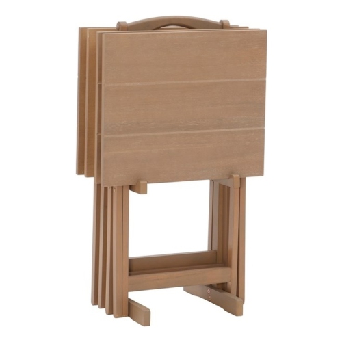 Linon Acacia Wood Five Piece Tray Table Set in Acacia Gray